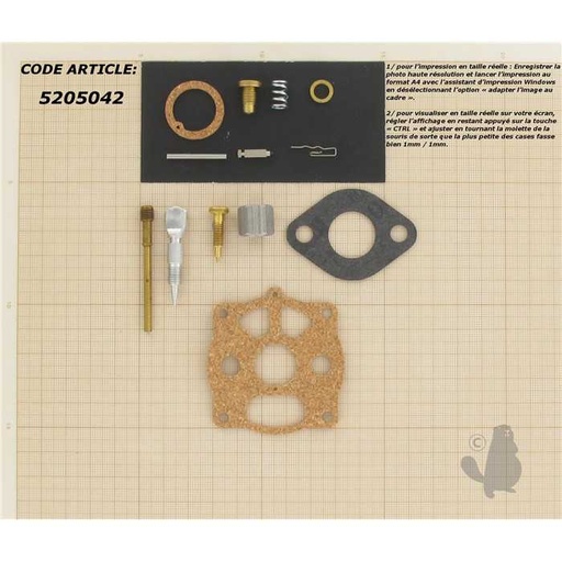 [291691.] Kit réparation carburateur adaptable pour BRIGG et STRATTON. Remplace origine: 291691., 5205042, 520-5042