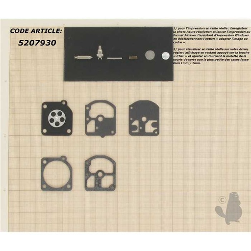 [RB-5] Kit réparation adaptable pour carburateur monté sur 240 et 245. Remplace origine: RB-5, 5207930, 520-7930