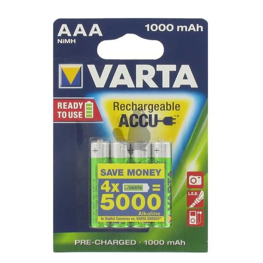 [210-9915] Blister de 4 accumulateurs rechargeables VARTA 1 5 V - 1000 mAh - Type AAA HR03., 2109915, 210-9915