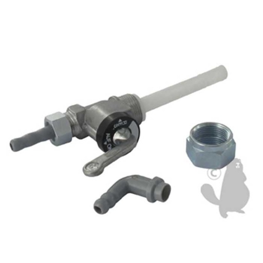 [420-9555] Robinet à essence métallique universel avec Filtre nylon - pour tuyau de diam : 6mm - filetages: M16, 4209555, 420-9555
